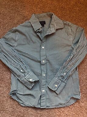 Crewcuts Green and White Gingham Button-Down Shirt